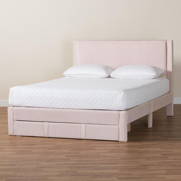 Baxton Studio Baxton Studio Elora Modern Light Pink Velvet Queen Storage Bed with Underbed Drawer for Style & Function CFSP0839-A-Light Pink-Queen