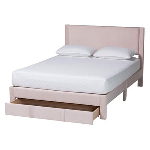 Baxton Studio Baxton Studio Elora Modern Light Pink Velvet Queen Storage Bed with Underbed Drawer for Style & Function CFSP0839-A-Light Pink-Queen