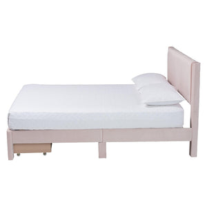 Baxton Studio Baxton Studio Elora Modern Light Pink Velvet Queen Storage Bed with Underbed Drawer for Style & Function CFSP0839-A-Light Pink-Queen
