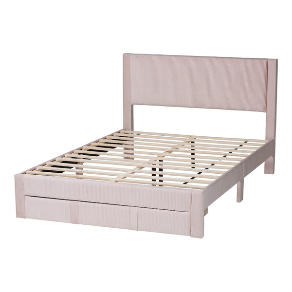 Baxton Studio Baxton Studio Elora Modern Light Pink Velvet Queen Storage Bed with Underbed Drawer for Style & Function CFSP0839-A-Light Pink-Queen
