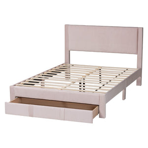 Baxton Studio Baxton Studio Elora Modern Light Pink Velvet Queen Storage Bed with Underbed Drawer for Style & Function CFSP0839-A-Light Pink-Queen
