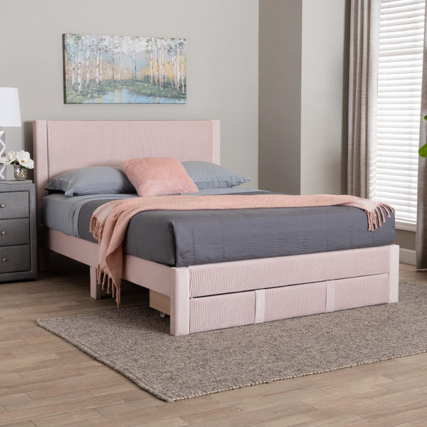 Baxton Studio Baxton Studio Elora Modern Light Pink Velvet Queen Storage Bed with Underbed Drawer for Style & Function CFSP0839-A-Light Pink-Queen