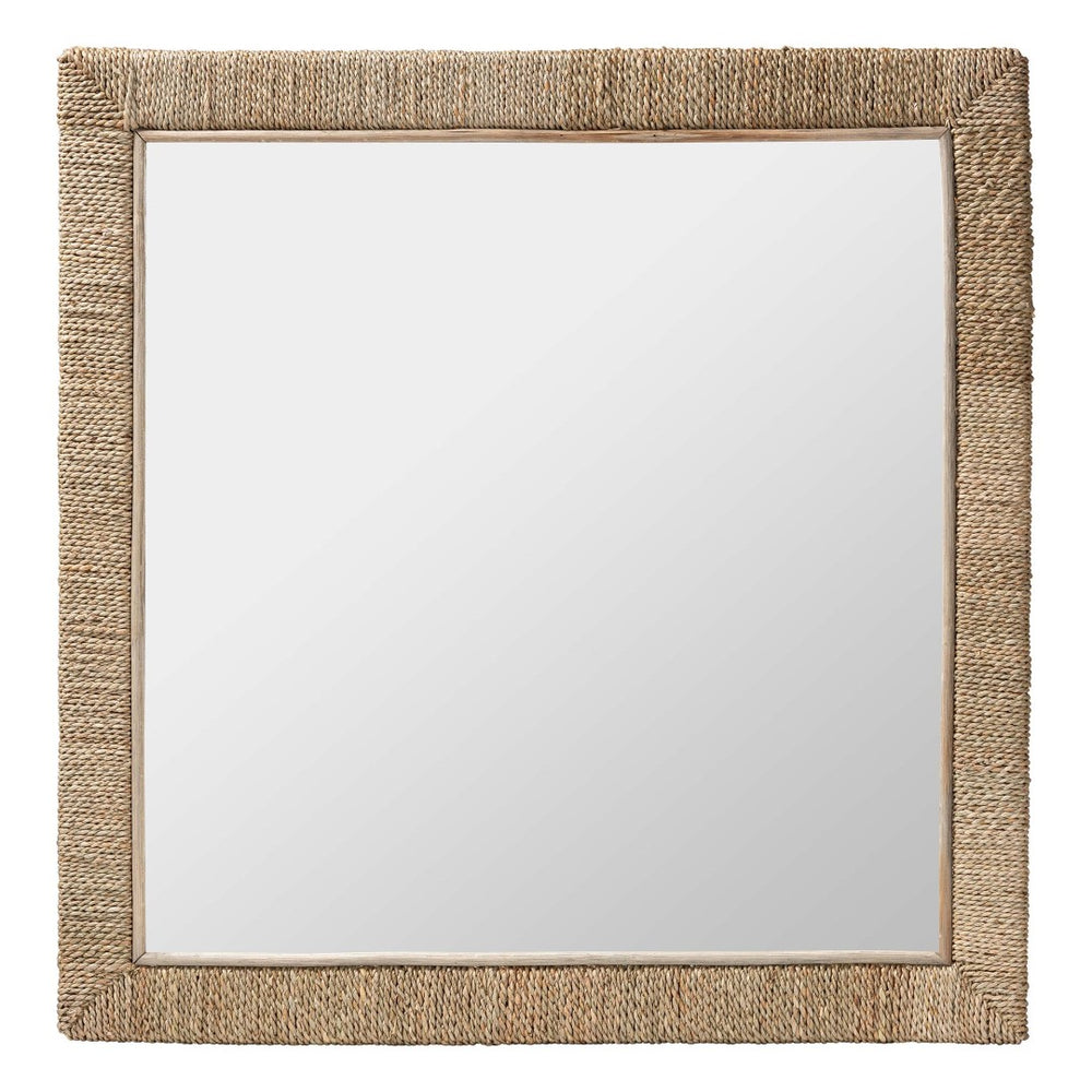 Baxton Studio bali Japandi Natural Seagrass Wall Mirror - Handcrafted Mahogany Frame for Stylish Home Décor Square WS096-Natural Rattan-Mirror