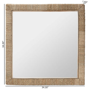 Baxton Studio bali Japandi Natural Seagrass Wall Mirror - Handcrafted Mahogany Frame for Stylish Home Décor Square WS096-Natural Rattan-Mirror