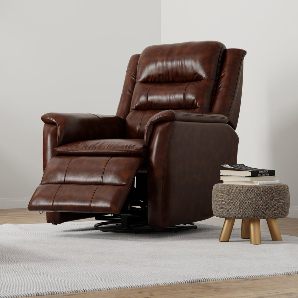 English Elm Global Home Swivel Glider Recliner In Brazil Cognac Leather - Luxurious Comfort & Style For Your Space B339P333956