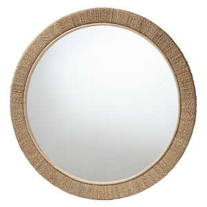Baxton Studio bali Japandi Natural Seagrass Wall Mirror - Handcrafted Mahogany Frame for Stylish Home Décor Round WS097-Natural Rattan-Mirror