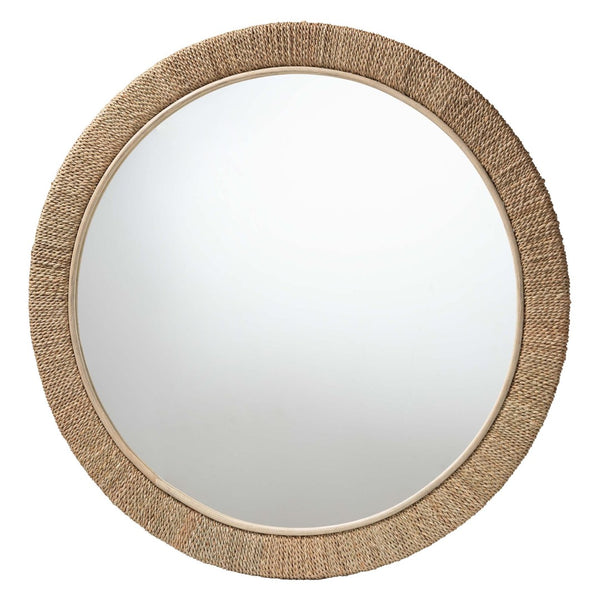 Baxton Studio bali Japandi Natural Seagrass Wall Mirror - Handcrafted Mahogany Frame for Stylish Home Décor Round WS097-Natural Rattan-Mirror