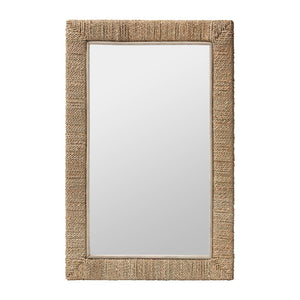 Baxton Studio bali Japandi Natural Seagrass Wall Mirror - Handcrafted Mahogany Frame for Stylish Home Décor Rectangular WS098-Natural Rattan-Mirror