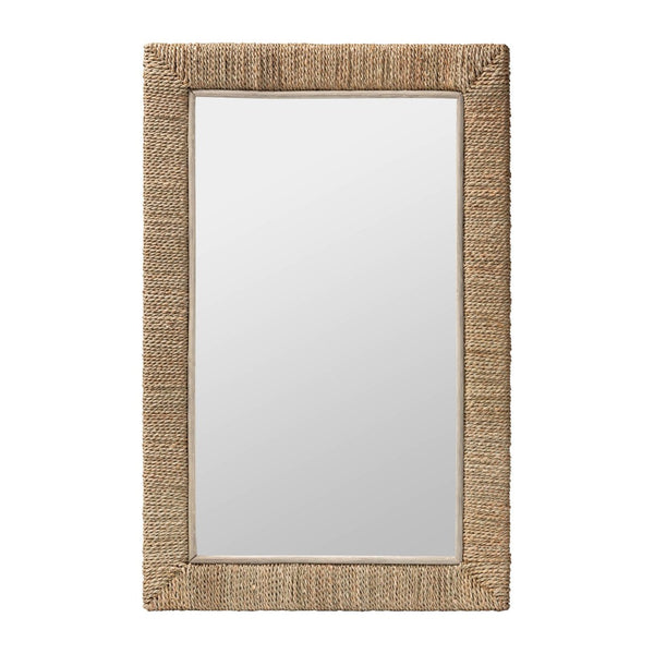 Baxton Studio bali Japandi Natural Seagrass Wall Mirror - Handcrafted Mahogany Frame for Stylish Home Décor Rectangular WS098-Natural Rattan-Mirror