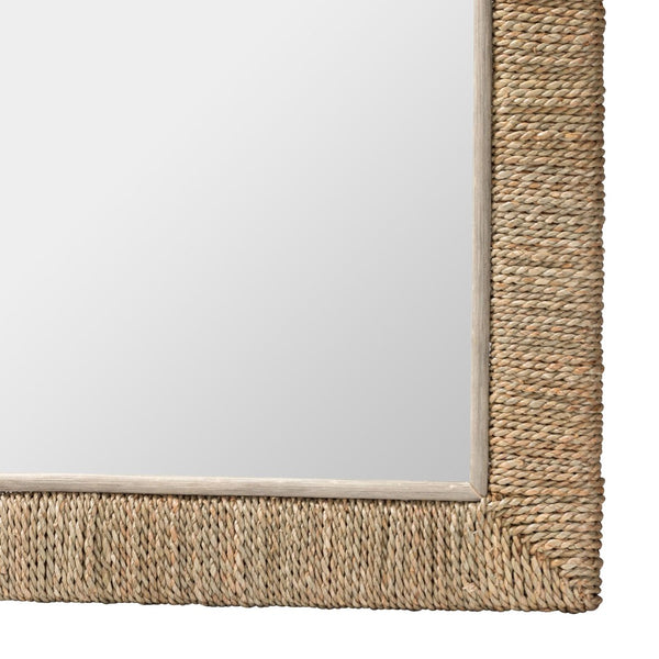 Baxton Studio bali Japandi Natural Seagrass Wall Mirror - Handcrafted Mahogany Frame for Stylish Home Décor Rectangular WS098-Natural Rattan-Mirror