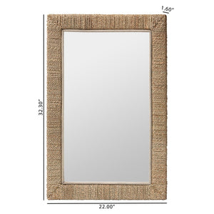 Baxton Studio bali Japandi Natural Seagrass Wall Mirror - Handcrafted Mahogany Frame for Stylish Home Décor Rectangular WS098-Natural Rattan-Mirror
