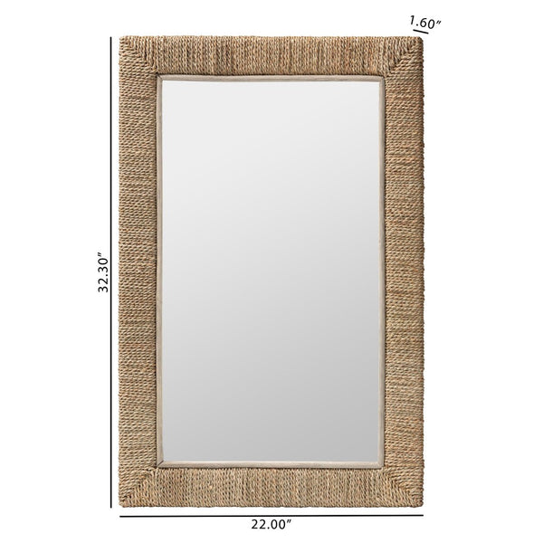 Baxton Studio bali Japandi Natural Seagrass Wall Mirror - Handcrafted Mahogany Frame for Stylish Home Décor Rectangular WS098-Natural Rattan-Mirror