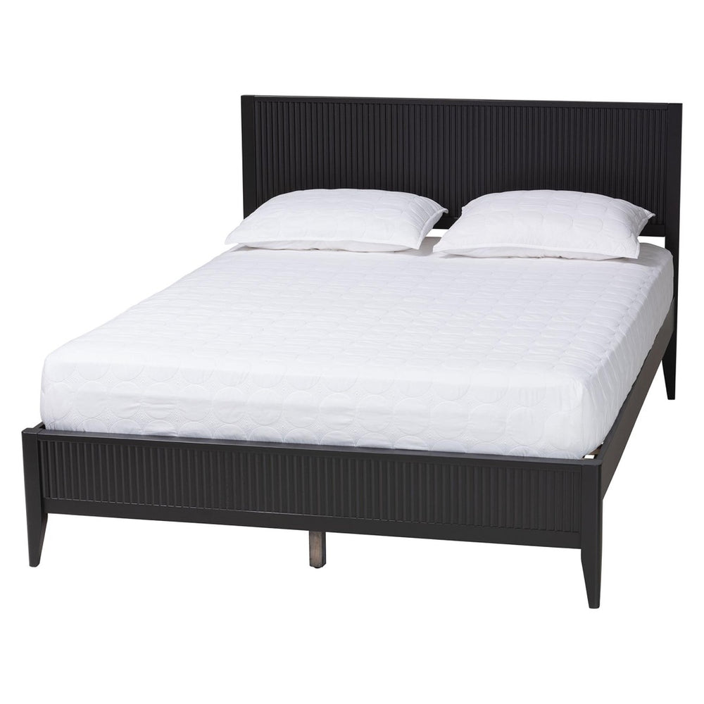Baxton Studio Baxton Studio Primrose Mid-Century Queen Size Platform Bed with Fluted Wood Design for Timeless Elegance Black Platform SW8596-Black-King