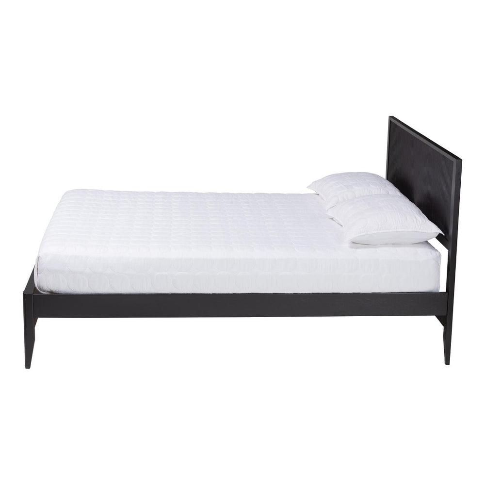 Baxton Studio Baxton Studio Primrose Mid-Century Queen Size Platform Bed with Fluted Wood Design for Timeless Elegance Black Platform SW8596-Black-King