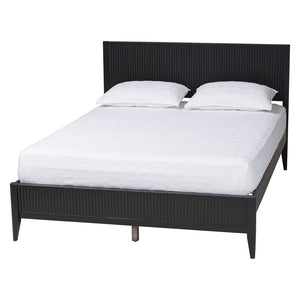 Baxton Studio Baxton Studio Primrose Mid-Century 4-Piece Bedroom Set with Fluted Wood Bed, Dresser & Nightstands Black Queen SW8596-Black-4PC Queen Bedroom Set