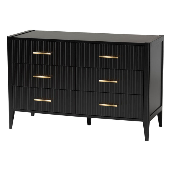Baxton Studio Baxton Studio Primrose Mid-Century 4-Piece Bedroom Set with Fluted Wood Bed, Dresser & Nightstands Black Queen SW8596-Black-4PC Queen Bedroom Set