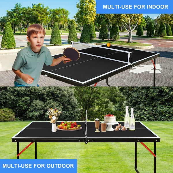 English Elm 4.5ft Foldable Ping Pong Table Mdf Surface with Net and Paddles for Play Anywhere W1408P451416