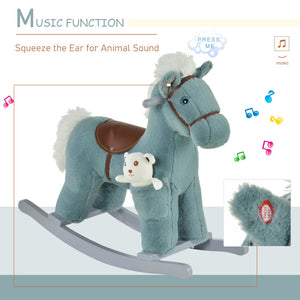 English Elm Qaba Plush Rocking Horse Ride on Toddler Toy with Sounds and Bonus Bear Companion W2225P229209