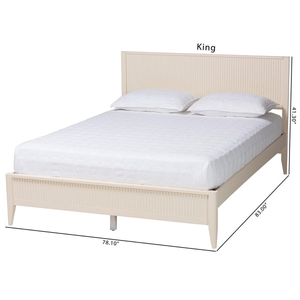 Baxton Studio Baxton Studio Primrose Mid-Century Queen Size Platform Bed with Fluted Wood Design for Timeless Elegance Ivory SW8596-Ivory-Queen