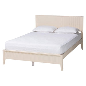 Baxton Studio Baxton Studio Primrose Mid-Century Queen Size Platform Bed with Fluted Wood Design for Timeless Elegance Ivory SW8596-Ivory-Queen
