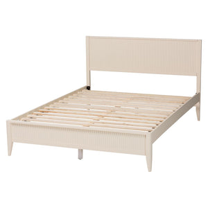 Baxton Studio Baxton Studio Primrose Mid-Century Queen Size Platform Bed with Fluted Wood Design for Timeless Elegance Ivory SW8596-Ivory-Queen