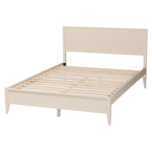 Baxton Studio Baxton Studio Primrose Mid-Century Queen Size Platform Bed with Fluted Wood Design for Timeless Elegance Ivory SW8596-Ivory-Queen