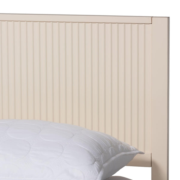 Baxton Studio Baxton Studio Primrose Mid-Century Queen Size Platform Bed with Fluted Wood Design for Timeless Elegance Ivory SW8596-Ivory-Queen