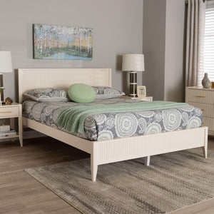 Baxton Studio Baxton Studio Primrose Mid-Century Queen Size Platform Bed with Fluted Wood Design for Timeless Elegance Ivory SW8596-Ivory-Queen