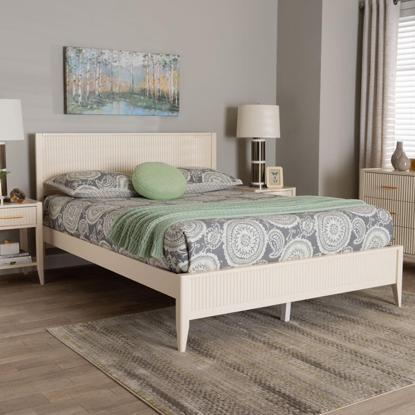 Baxton Studio Baxton Studio Primrose Mid-Century Queen Size Platform Bed with Fluted Wood Design for Timeless Elegance Ivory SW8596-Ivory-Queen