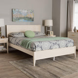 Baxton Studio Primrose Mid-Century Ivory Fluted Wood King Size Platform Bed