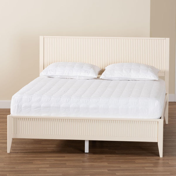 Baxton Studio Baxton Studio Primrose Mid-Century Queen Size Platform Bed with Fluted Wood Design for Timeless Elegance Ivory SW8596-Ivory-Queen