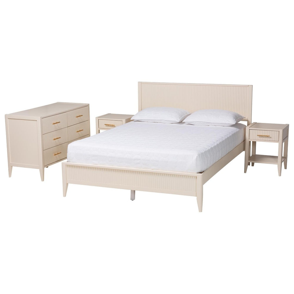Baxton Studio Baxton Primrose Mid-Century King Size 4-Piece Bedroom Set with Fluted Wood & Stylish Storage Solutions SW8596-Ivory-4PC King Bedroom Set