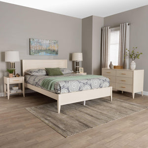 Baxton Studio Baxton Primrose Mid-Century King Size 4-Piece Bedroom Set with Fluted Wood & Stylish Storage Solutions SW8596-Ivory-4PC King Bedroom Set
