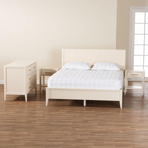 Baxton Studio Baxton Studio Primrose Mid-Century 4-Piece Bedroom Set with Fluted Wood Bed, Dresser & Nightstands Ivory Queen SW8596-Ivory-4PC Queen Bedroom Set