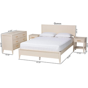 Baxton Studio Baxton Primrose Mid-Century King Size 4-Piece Bedroom Set with Fluted Wood & Stylish Storage Solutions SW8596-Ivory-4PC King Bedroom Set