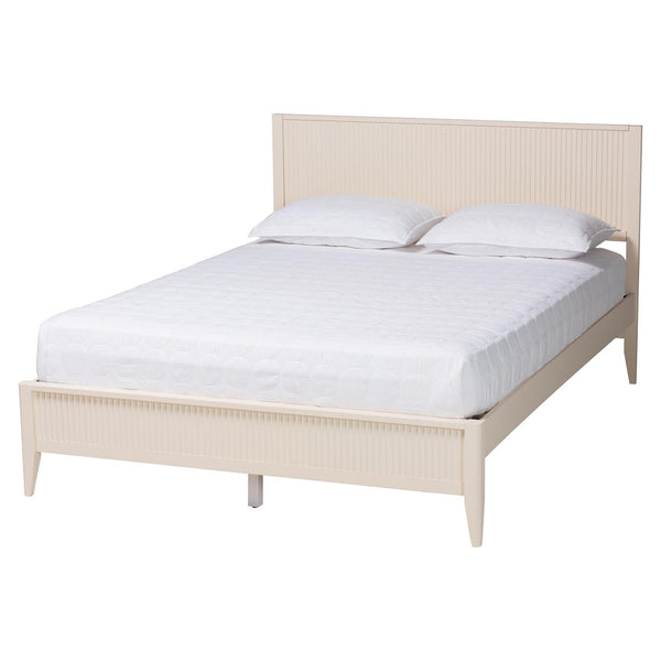 Baxton Studio Baxton Studio Primrose Mid-Century 4-Piece Bedroom Set with Fluted Wood Bed, Dresser & Nightstands Ivory Queen SW8596-Ivory-4PC Queen Bedroom Set