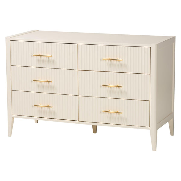 Baxton Studio Baxton Primrose Mid-Century King Size 4-Piece Bedroom Set with Fluted Wood & Stylish Storage Solutions SW8596-Ivory-4PC King Bedroom Set