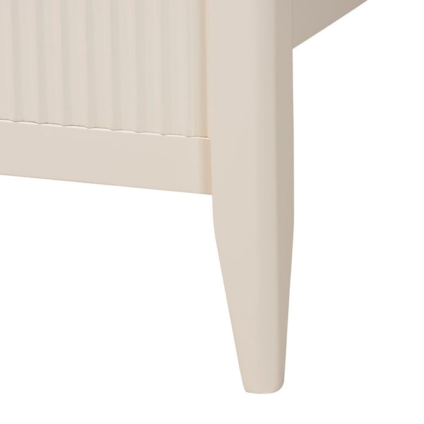 Baxton Studio Baxton Primrose Mid-Century King Size 4-Piece Bedroom Set with Fluted Wood & Stylish Storage Solutions SW8596-Ivory-4PC King Bedroom Set