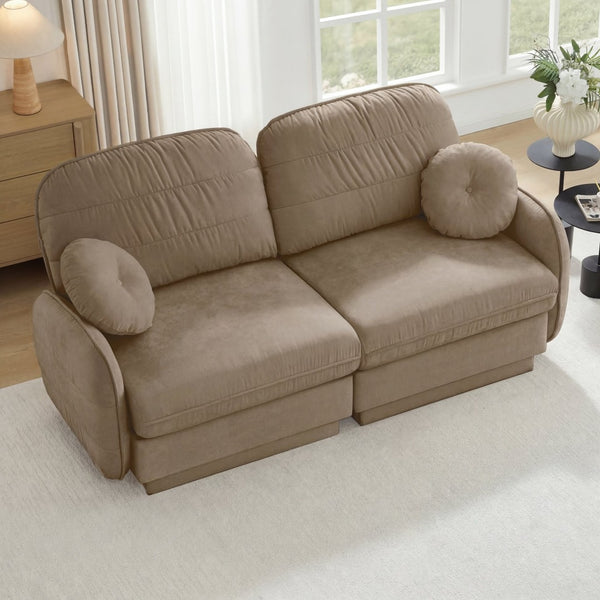 English Elm Chenille Cloud Loveseat with Quilted Back Cushions Deep Foam Seat Modern Living Room Sofa Light Coffee W714S01756