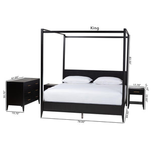 Baxton Studio Baxton Studio Primrose Mid-Century Canopy Bedroom Set – Stylish Storage & Elegant Design Ensemble Black SW8609-Black-4PC Canopy King Bedroom Set