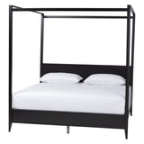 Baxton Studio Primrose Mid-Century Black Fluted Wood King Size 4-Piece Canopy Bedroom Set