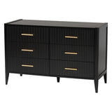 Baxton Studio Primrose Mid-Century Black Fluted Wood King Size 4-Piece Canopy Bedroom Set