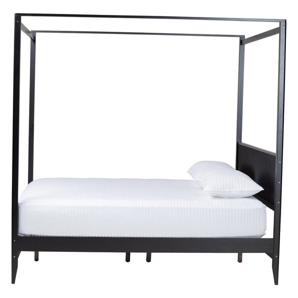 Baxton Studio Baxton Studio Primrose King Size Canopy Bed - Mid-Century Fluted Design for Timeless Elegance SW8609-Black-Canopy King