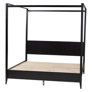 Baxton Studio Baxton Studio Primrose King Size Canopy Bed - Mid-Century Fluted Design for Timeless Elegance SW8609-Black-Canopy King