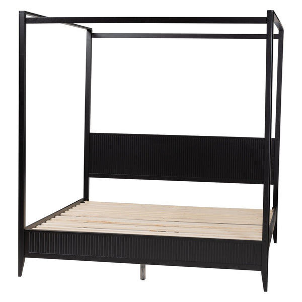 Baxton Studio Baxton Studio Primrose King Size Canopy Bed - Mid-Century Fluted Design for Timeless Elegance SW8609-Black-Canopy King