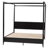 Baxton Studio Primrose Mid-Century Black Fluted Wood King Size Canopy Bed