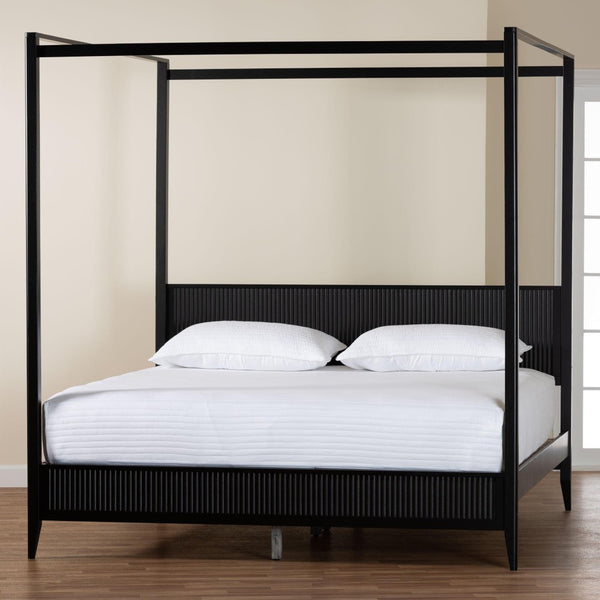 Baxton Studio Baxton Studio Primrose King Size Canopy Bed - Mid-Century Fluted Design for Timeless Elegance SW8609-Black-Canopy King