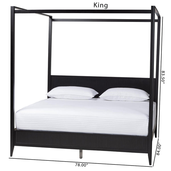 Baxton Studio Baxton Studio Primrose King Size Canopy Bed - Mid-Century Fluted Design for Timeless Elegance SW8609-Black-Canopy King