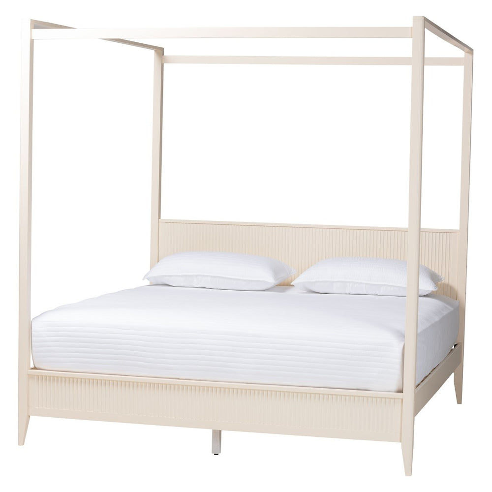 Baxton Studio Baxton Studio Primrose King Canopy Bed - Mid-Century Design with Fluted Wood Details & Support SW8609-Ivory-Canopy King