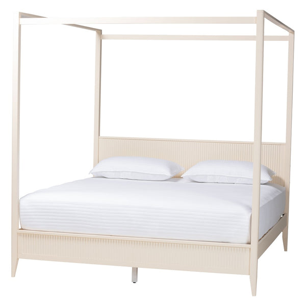 Baxton Studio Baxton Studio Primrose King Canopy Bed - Mid-Century Design with Fluted Wood Details & Support SW8609-Ivory-Canopy King